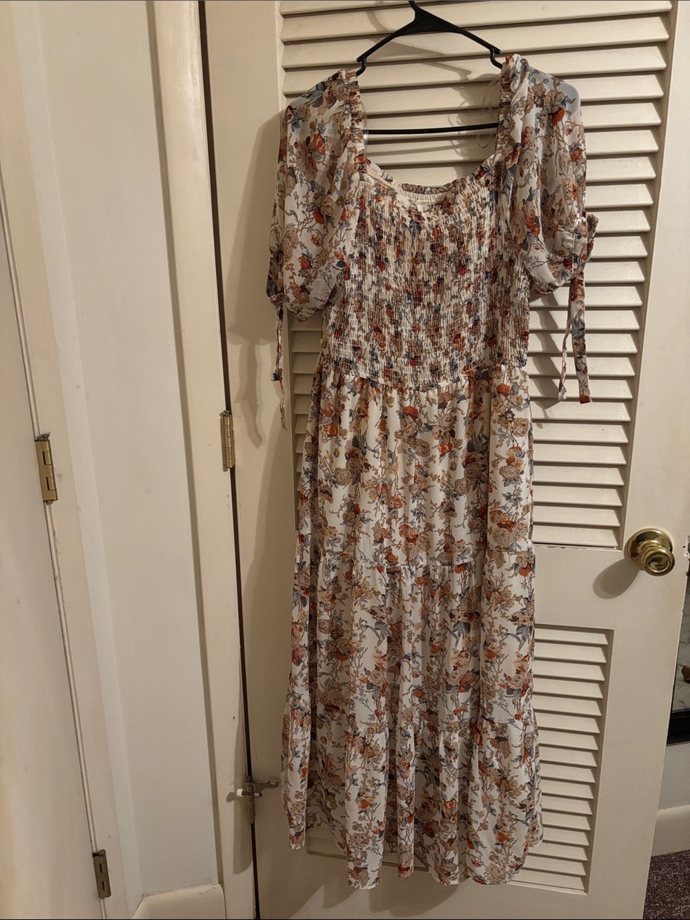 Hayden Cream Floral Maxi Dress with Rust and blue Floral Print